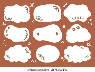 Set of hand drawn style cute memo sticker. Variety abstract shapes of  speech bubble. quote frames blank with crayon draw. Chat box balloon cloud. Label tag collection vector for text Flat retro speak