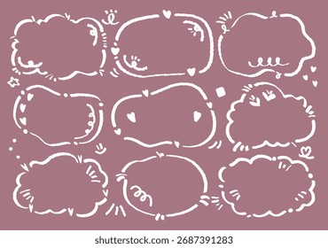 Set of hand drawn style cute memo sticker. Variety abstract shapes of pink speech bubble. quote color frames blank with crayon draw. Chat box balloon cloud. Label tag collection vector for text