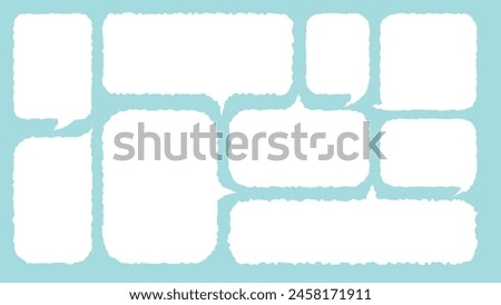 Set of hand drawn style cute memo sticker with blue background. Variety abstract shapes of white speech bubble. Crayon draw style frame . Chat box balloon cloud.Retro blank label tag vector for text