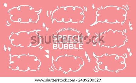 Set of hand drawn style cute memo sticker with pink background. Variety abstract shapes of white speech bubble. Crayon draw style frame . Chat box balloon cloud. Retro blank label tag vector for text