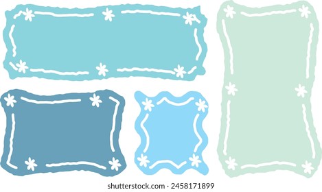 Set of hand drawn style flower shape deco cute memo sticker. Variety abstract shapes of speech bubble. Girl style frame with crayon draw. Chat box balloon cloud. Label tag collection vector for text