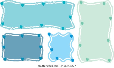 Conjunto de mano dibujado estilo corazón forma deco lindo memo pegatina. Variedad Formas abstractas de la burbuja del habla. Marco estilo chica con dibujo de crayón. Nube de globos de cuadro de chat. Vector de colección de etiquetas de texto