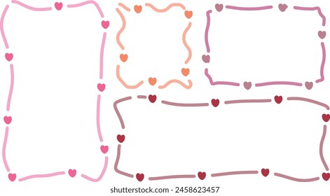 Conjunto de mano dibujado estilo corazón forma deco lindo memo pegatina. Variedad Formas abstractas de la burbuja del habla. Marco estilo chica con dibujo de crayón. Nube de globos de cuadro de chat. Vector de colección de etiquetas de texto
