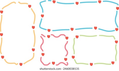 Conjunto de mano dibujado estilo corazón forma deco lindo memo pegatina. Variedad Formas abstractas de la burbuja del habla. Marco estilo chica con dibujo de crayón. Nube de globos de cuadro de chat. Vector de colección de etiquetas de texto