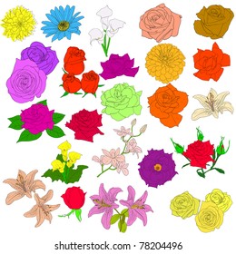 Set of  in hand drawn style roses. Vector EPS 10 illustration.