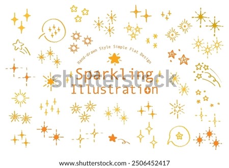 Set of hand drawn style twinkling star vector. Variety of doodle style shine sparkling star in yellow color. Shiny sparks silhouettes. Party sparks, festive sparkle burst or shine glitter starburst.
