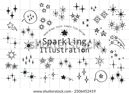 Set of hand drawn style twinkling star vector. Variety of doodle style shine sparkling line out star. Shiny spark silhouette. Party spark, festive sparkle burst or shine glitter starburst.