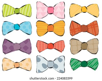 A set of hand drawn stylish bow ties