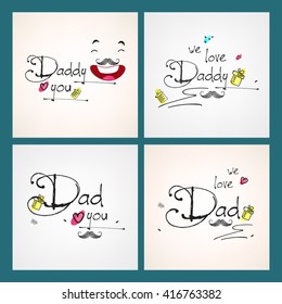 A set of hand drawn stylish doodle text based greeting card design for Happy Father's Day.
