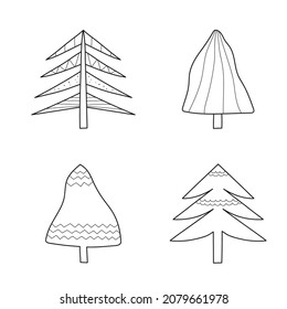 Set of hand drawn stylized christmas trees. Abstract christmas tree for decoration design. Vector illustration.