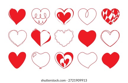 Set of hand drawn stylized hearts. Vector illustration