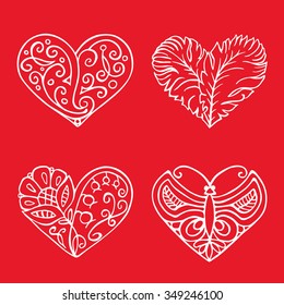 Set of hand drawn stylized hearts. Vector illustration