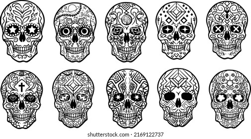 set hand drawn sugar skulls