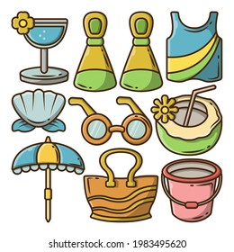 Set of hand drawn summer bundle cartoon doodle
