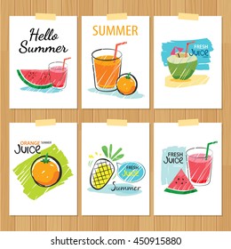 set of hand drawn summer cards.Label of vacation flat design.