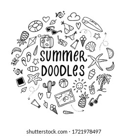 set of hand drawn summer doodles isolated on white background. Vector symbols and objects for prints, posters, banners, cards, etc. EPS 10