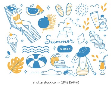 Set of hand drawn summer doodles 