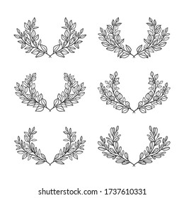 Set of hand drawn summer flower wreaths and floral frames isolated on white background for greeting card or wedding invitation