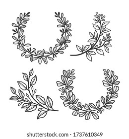 Set of hand drawn summer flower wreaths and floral frames isolated on white background for greeting card or wedding invitation