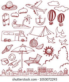 Set of hand drawn summer icons.