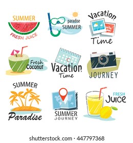 Set of hand drawn summer signs and banners.Graphic for summer holiday