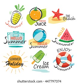 Set of hand drawn summer signs and banners.Graphic for summer holiday