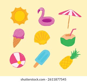 Set hand drawn of summer stuff