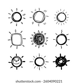 Set of hand drawn sun icons. Vector illustration
