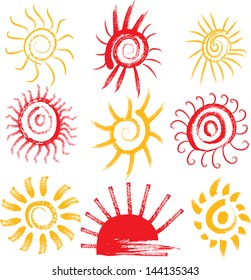 Set of hand drawn sun symbols