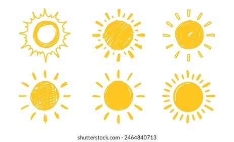 Set of Hand Drawn Sun. Vector Doodle sun.