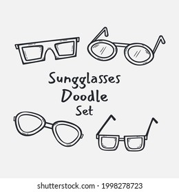 Establecer plantilla de diseño de icono de vidrio solar dibujado a mano. ilustración de doodle de esbozo vectorial aislada en fondo blanco. Símbolo de vacaciones y ocio de verano.