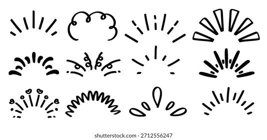 Conjunto de rayos sorpresa dibujados a mano y tema de destellos Vector aislado