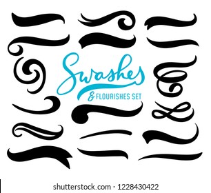 Set of hand drawn swashes and flourishes isolated on white background. Vector illustration