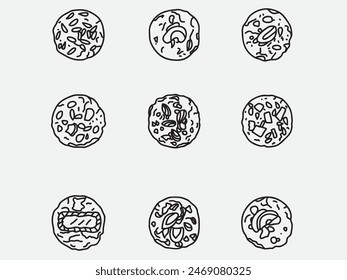 set of hand drawn sweet cookies biscuits outline icon doodle