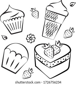 Set of hand drawn sweets illustrations.