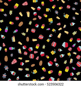 Set of hand drawn sweets vector seamless pattern. Design elements. Sweets and desserts. repeatable background.