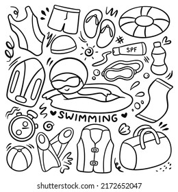 Set of Hand Drawn Swimming Doodles Vector Element 