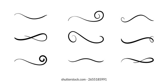 set of hand drawn swirling lines and calligraphic elements