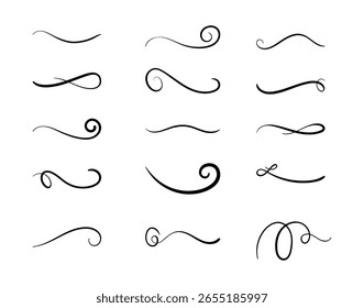 Conjunto de líneas de remolino dibujadas a mano y Elementos caligráficos