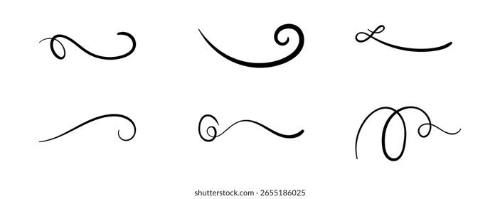 Satz handgezeichneter wirbelnder Linien und kalligraphischer Elemente