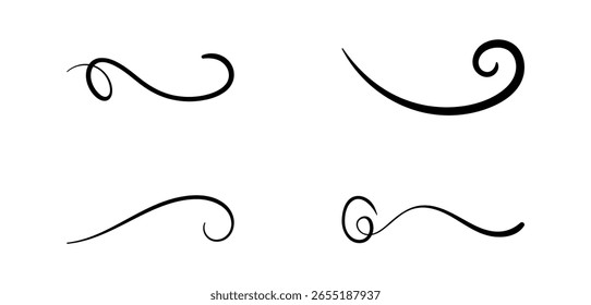 Satz handgezeichneter wirbelnder Linien und kalligraphischer Elemente