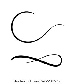 set of hand drawn swirling lines and calligraphic elements