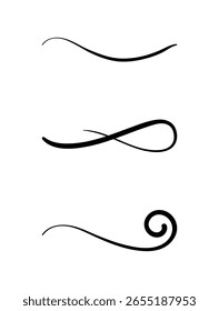 Satz handgezeichneter wirbelnder Linien und kalligraphischer Elemente