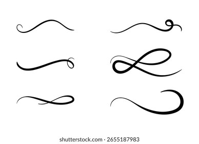 Satz handgezeichneter wirbelnder Linien und kalligraphischer Elemente