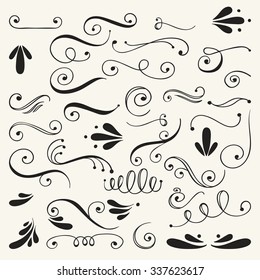 Set of hand drawn swirls. Romantic design element for wedding cards, in invitations and save the date cards.