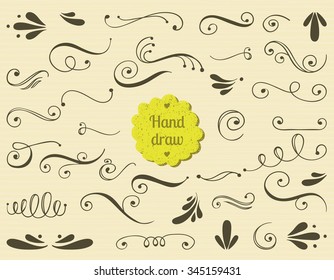 Set of hand drawn swirls. Romantic design element for wedding cards, in invitations and save the date cards.