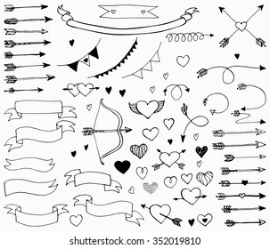 Set of hand drawn swirls. Romantic design element for wedding cards, invitations, Valentines day, holidays, birthday, easter, mothers day.Cute Vector