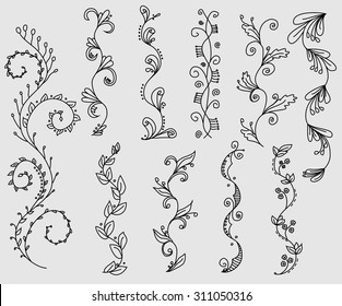 Set of hand drawn swirly vines