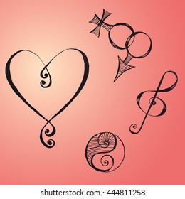 Set with Hand Drawn Symbols Made with Black Ink. Vector. EPS10