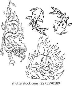 set of hand drawn Tattoo Vector Artwork.Handcrafted Tattoo Vector Graphics